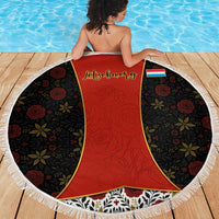 Luxembourg Beach Blanket with Floral Folk Embroidery and Red Black Pattern Design