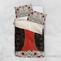 Luxembourg Bedding Set with Floral Folk Embroidery and Red Black Pattern Design