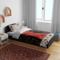 Luxembourg Bedding Set with Floral Folk Embroidery and Red Black Pattern Design