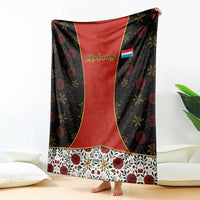 Luxembourg Blanket with Floral Folk Embroidery and Red Black Pattern Design