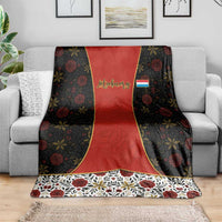 Luxembourg Blanket with Floral Folk Embroidery and Red Black Pattern Design