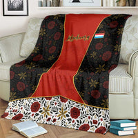 Luxembourg Blanket with Floral Folk Embroidery and Red Black Pattern Design