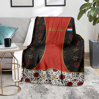 Luxembourg Blanket with Floral Folk Embroidery and Red Black Pattern Design