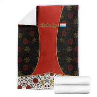 Luxembourg Blanket with Floral Folk Embroidery and Red Black Pattern Design