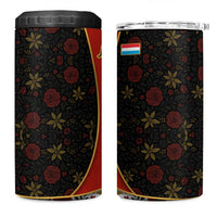 Luxembourg 4 in 1 Can Cooler Tumbler with Floral Folk Embroidery and Red Black Pattern Design