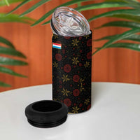 Luxembourg 4 in 1 Can Cooler Tumbler with Floral Folk Embroidery and Red Black Pattern Design