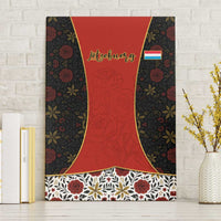 Luxembourg Canvas Wall Art with Floral Folk Embroidery and Red Black Pattern Design