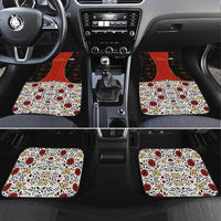 Luxembourg Car Mats with Floral Folk Embroidery and Red Black Pattern Design