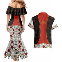 Luxembourg Couples Matching Mermaid Dress and Hawaiian Shirt with Floral Folk Embroidery and Red Black Pattern Design