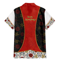 Luxembourg Family Matching Mermaid Dress and Hawaiian Shirt with Floral Folk Embroidery and Red Black Pattern Design