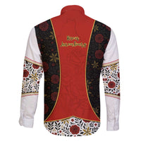 Luxembourg Family Matching Off The Shoulder Long Sleeve Dress and Hawaiian Shirt with Floral Folk Embroidery and Red Black Pattern Design