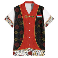 Luxembourg Family Matching Puletasi and Hawaiian Shirt with Floral Folk Embroidery and Red Black Pattern Design