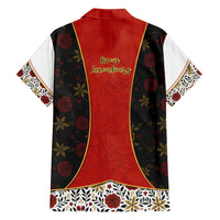 Luxembourg Family Matching Short Sleeve Bodycon Dress and Hawaiian Shirt with Floral Folk Embroidery and Red Black Pattern Design