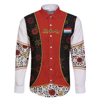 Luxembourg Family Matching Short Sleeve Bodycon Dress and Hawaiian Shirt with Floral Folk Embroidery and Red Black Pattern Design