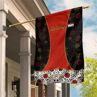Luxembourg Garden Flag with Floral Folk Embroidery and Red Black Pattern Design