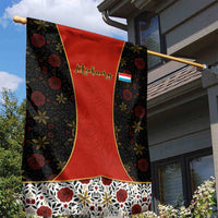 Luxembourg Garden Flag with Floral Folk Embroidery and Red Black Pattern Design