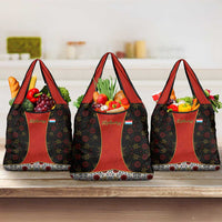 Luxembourg Grocery Bag with Floral Folk Embroidery and Red Black Pattern Design