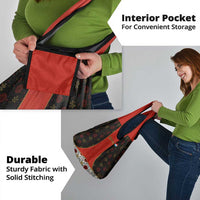 Luxembourg Grocery Bag with Floral Folk Embroidery and Red Black Pattern Design