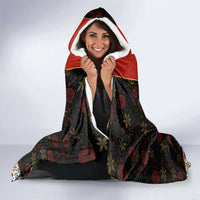 Luxembourg Hooded Blanket with Floral Folk Embroidery and Red Black Pattern Design