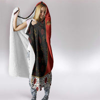 Luxembourg Hooded Blanket with Floral Folk Embroidery and Red Black Pattern Design