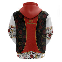 Luxembourg Hoodie with Floral Folk Embroidery and Red Black Pattern Design