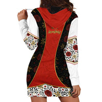 Luxembourg Hoodie Dress with Floral Folk Embroidery and Red Black Pattern Design