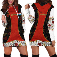 Luxembourg Hoodie Dress with Floral Folk Embroidery and Red Black Pattern Design