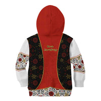 Luxembourg Kid Hoodie with Floral Folk Embroidery and Red Black Pattern Design