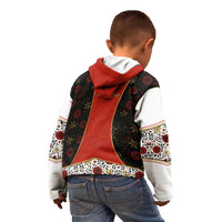 Luxembourg Kid Hoodie with Floral Folk Embroidery and Red Black Pattern Design