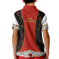 Luxembourg Kid Polo Shirt with Floral Folk Embroidery and Red Black Pattern Design
