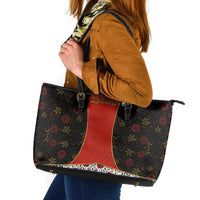 Luxembourg Leather Tote Bag with Floral Folk Embroidery and Red Black Pattern Design
