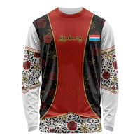 Luxembourg Long Sleeve Shirt with Floral Folk Embroidery and Red Black Pattern Design