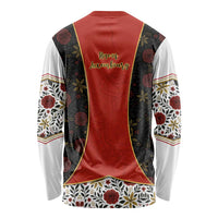 Luxembourg Long Sleeve Shirt with Floral Folk Embroidery and Red Black Pattern Design
