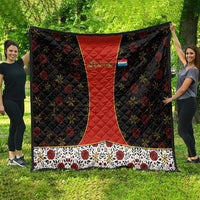Luxembourg Quilt with Floral Folk Embroidery and Red Black Pattern Design