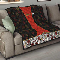 Luxembourg Quilt with Floral Folk Embroidery and Red Black Pattern Design