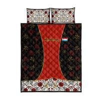 Luxembourg Quilt Bed Set with Floral Folk Embroidery and Red Black Pattern Design