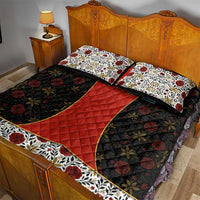 Luxembourg Quilt Bed Set with Floral Folk Embroidery and Red Black Pattern Design