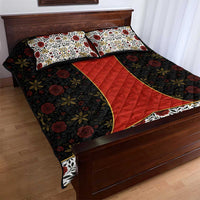 Luxembourg Quilt Bed Set with Floral Folk Embroidery and Red Black Pattern Design