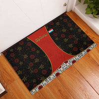 Luxembourg Rubber Doormat with Floral Folk Embroidery and Red Black Pattern Design