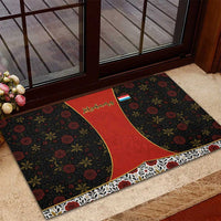 Luxembourg Rubber Doormat with Floral Folk Embroidery and Red Black Pattern Design