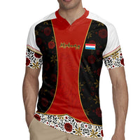 Luxembourg Rugby Jersey with Floral Folk Embroidery and Red Black Pattern Design