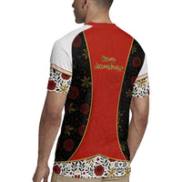 Luxembourg Rugby Jersey with Floral Folk Embroidery and Red Black Pattern Design