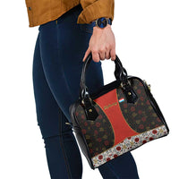 Luxembourg Shoulder Handbag with Floral Folk Embroidery and Red Black Pattern Design