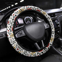 Luxembourg Steering Wheel Cover with Floral Folk Embroidery and Red Black Pattern Design