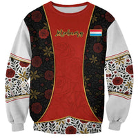 Luxembourg Sweatshirt with Floral Folk Embroidery and Red Black Pattern Design
