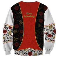 Luxembourg Sweatshirt with Floral Folk Embroidery and Red Black Pattern Design