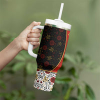 Luxembourg Tumbler With Handle with Floral Folk Embroidery and Red Black Pattern Design