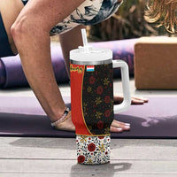 Luxembourg Tumbler With Handle with Floral Folk Embroidery and Red Black Pattern Design