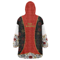 Luxembourg Wearable Blanket Hoodie with Floral Folk Embroidery and Red Black Pattern Design