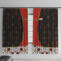 Luxembourg Window Curtain with Floral Folk Embroidery and Red Black Pattern Design